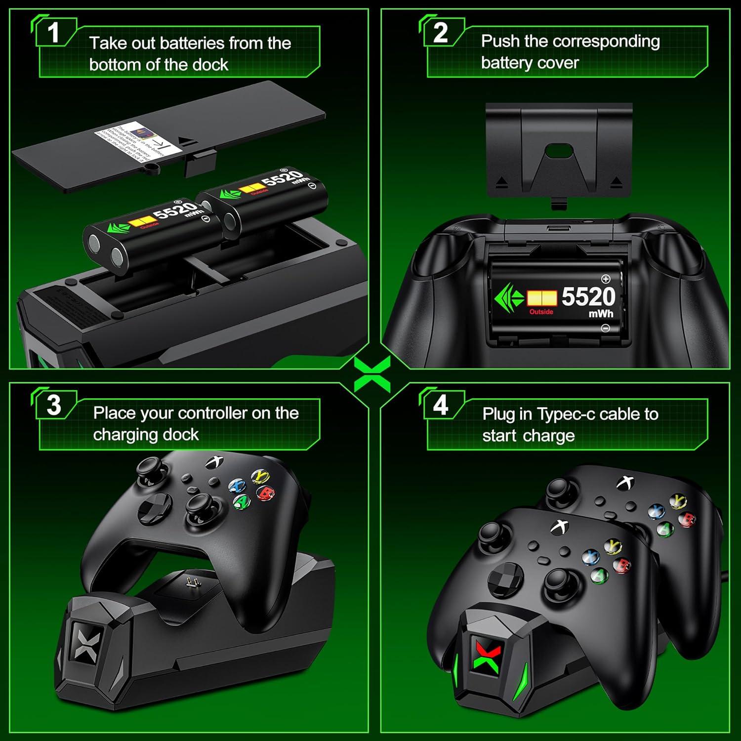 Estación de Carga Doble NealGamefy para Controladores Xbox - 2 Baterías 5520mWh