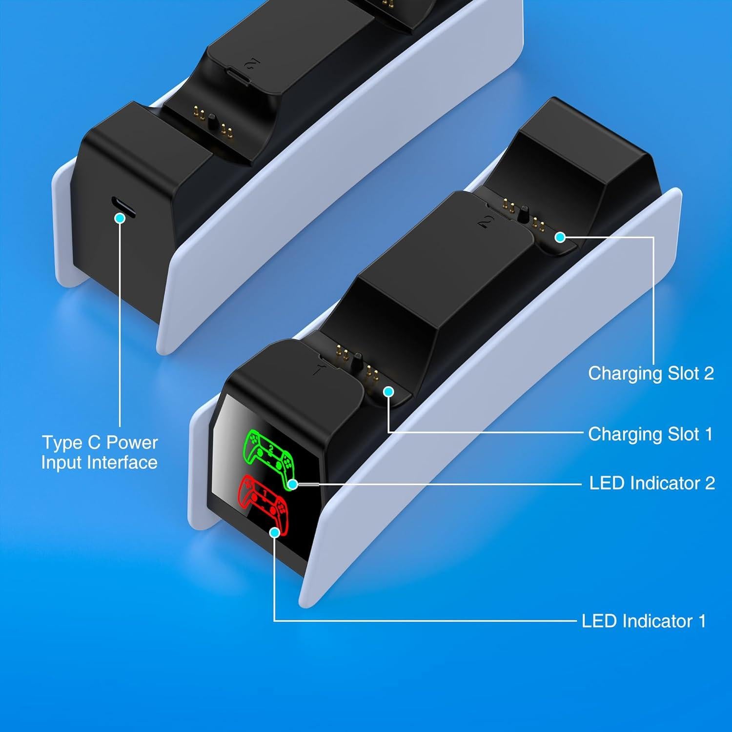 Estación de Carga Doble para Controlador PS5 DualSense - Carga Rápida con LED