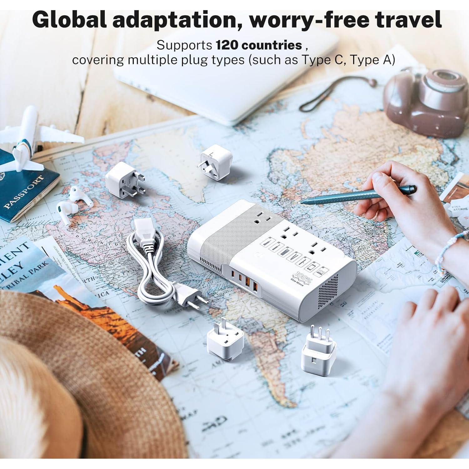 DOACE Adaptador de Viaje Universal 500W 220V a 110V Blanco