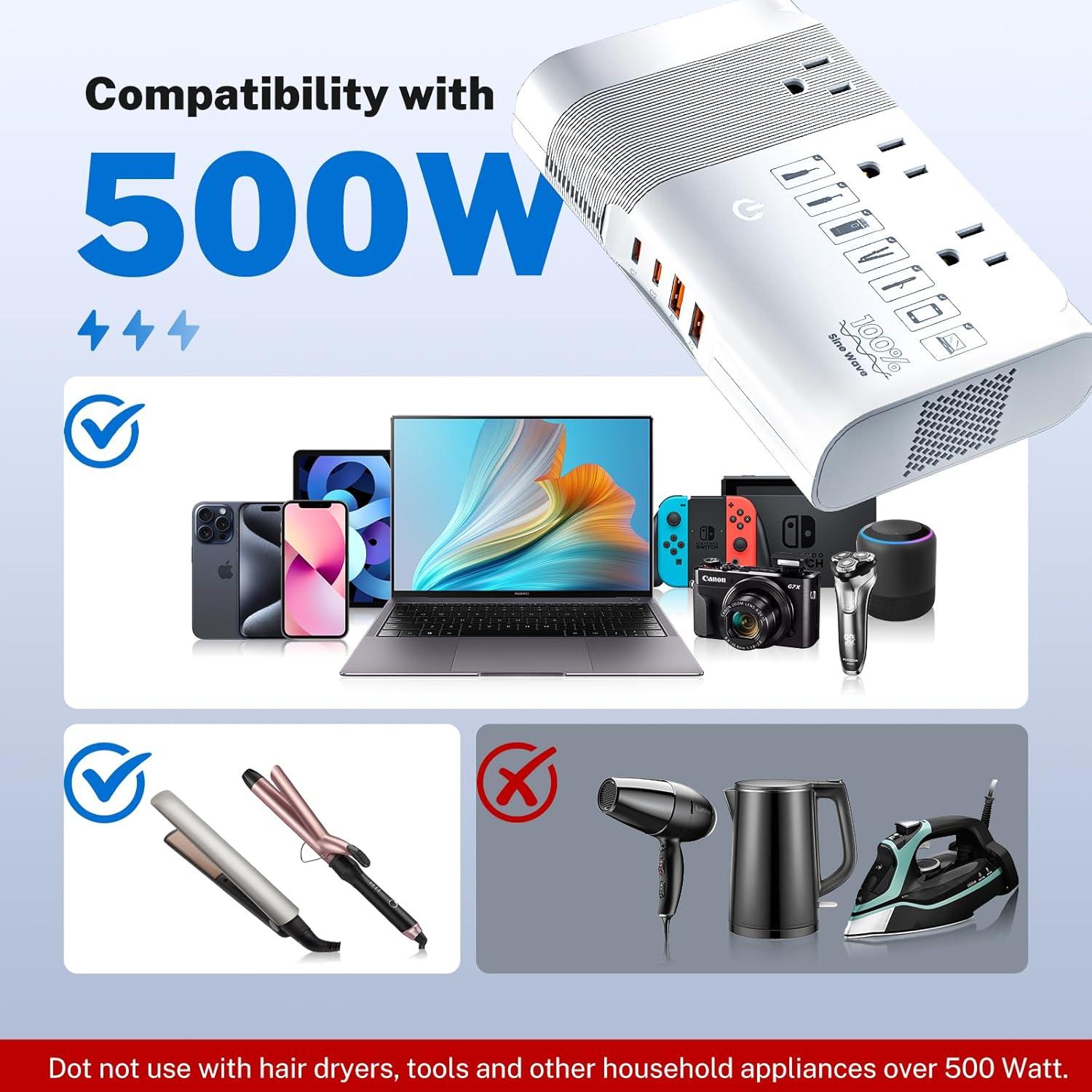 DOACE Adaptador de Viaje Universal 500W 220V a 110V Blanco