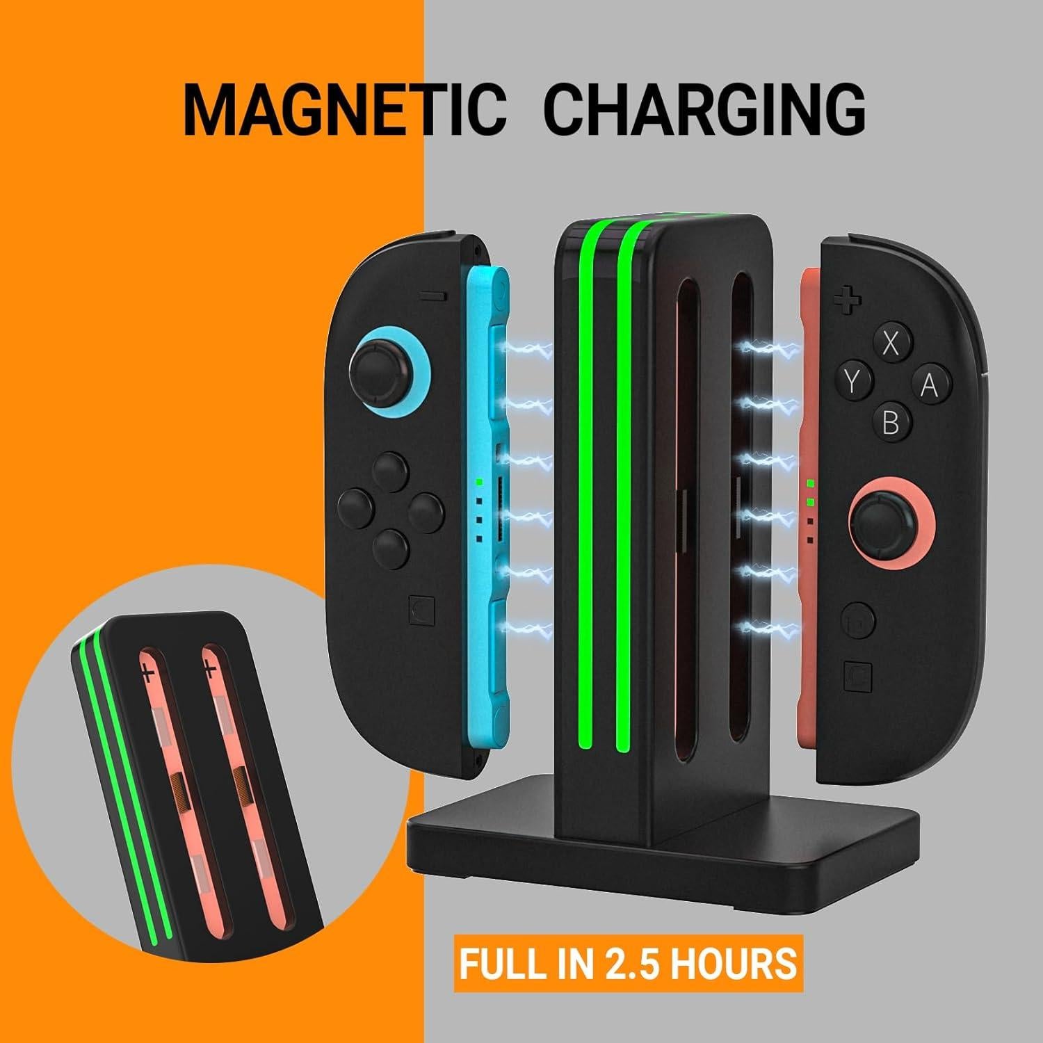 Base de Carga Magnética para 4 Joycons Nintendo Switch 2 - Negro