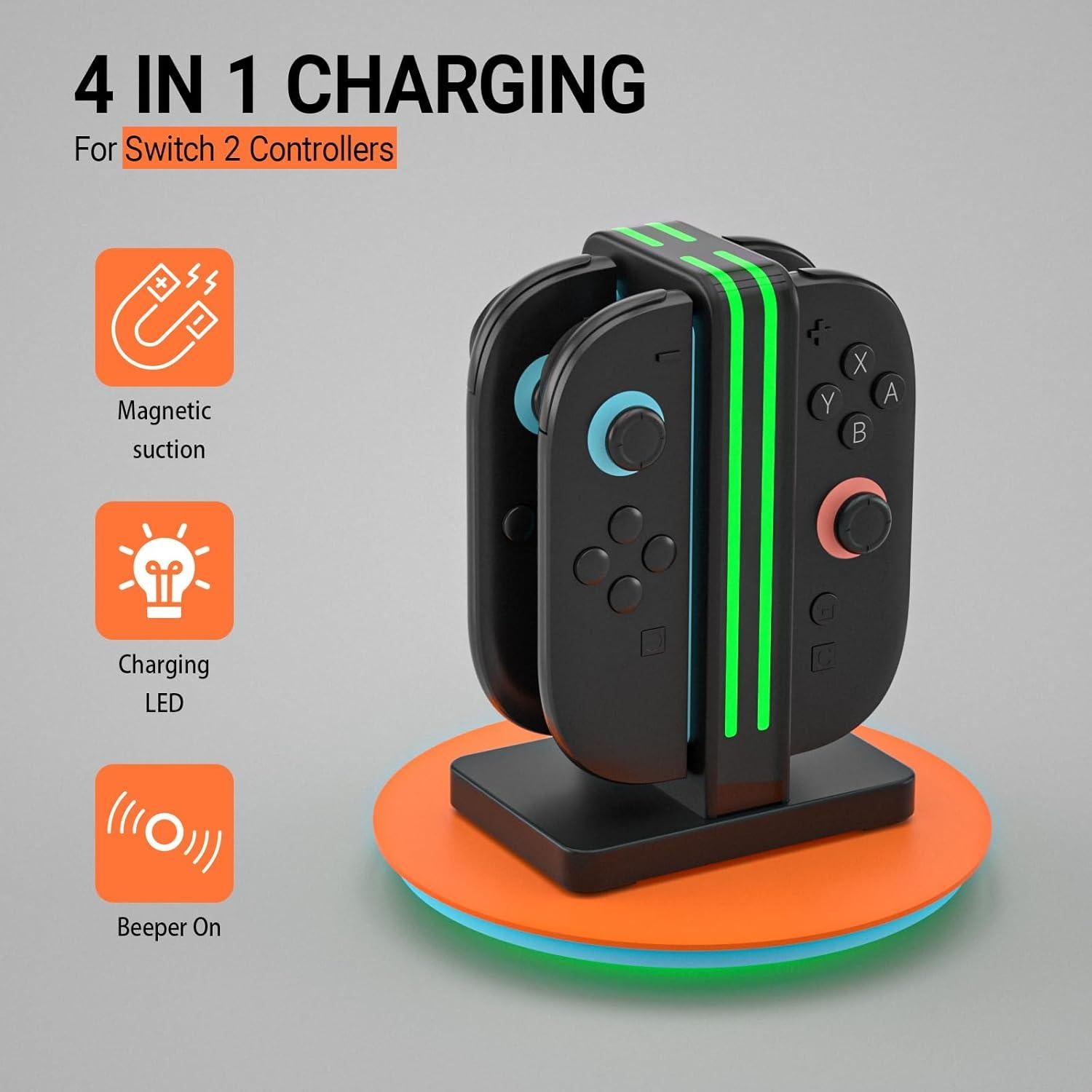 Base de Carga Magnética para 4 Joycons Nintendo Switch 2 - Negro