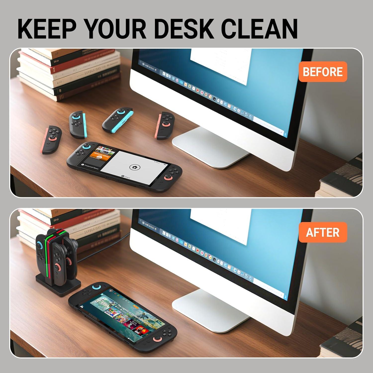 Base de Carga Magnética para 4 Joycons Nintendo Switch 2 - Negro