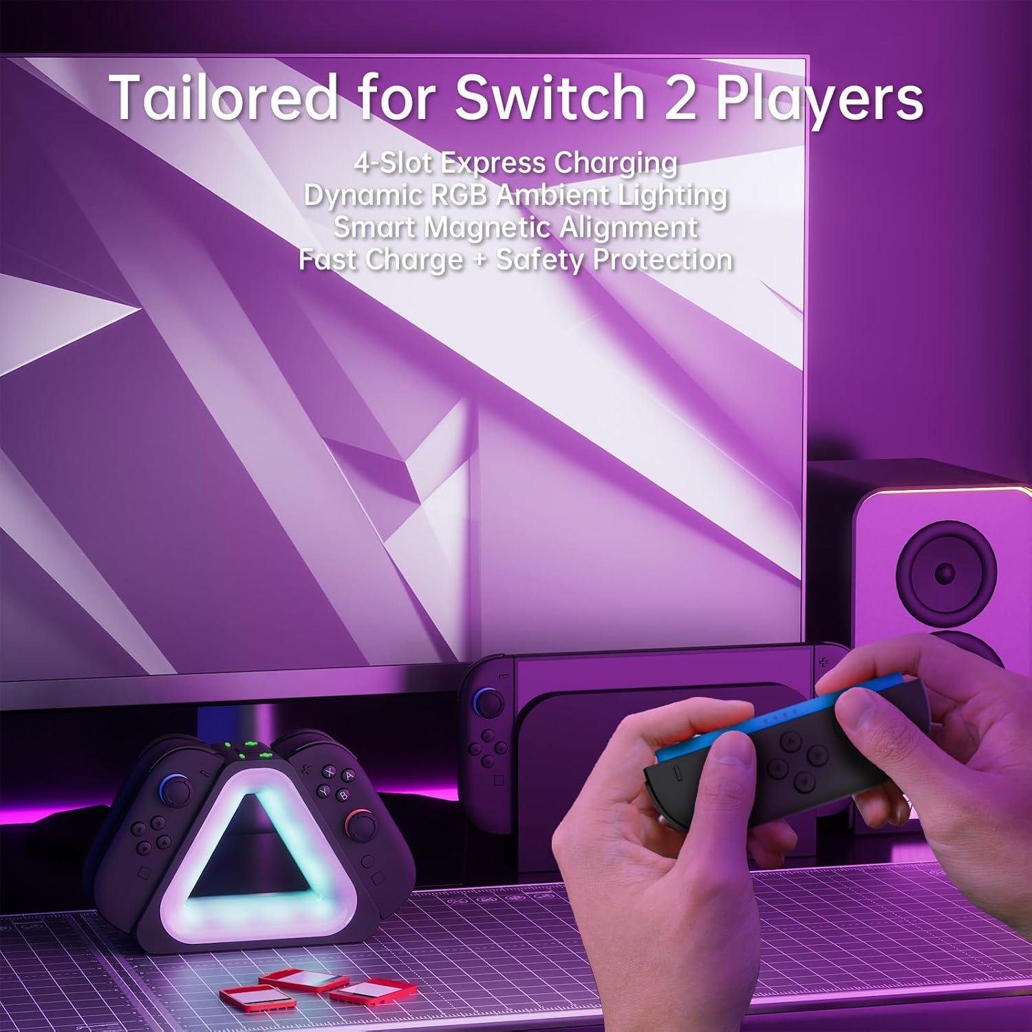 Dock de Carga Rápida Hosanwell para Joy-Con Switch 2 - 4 Controladores