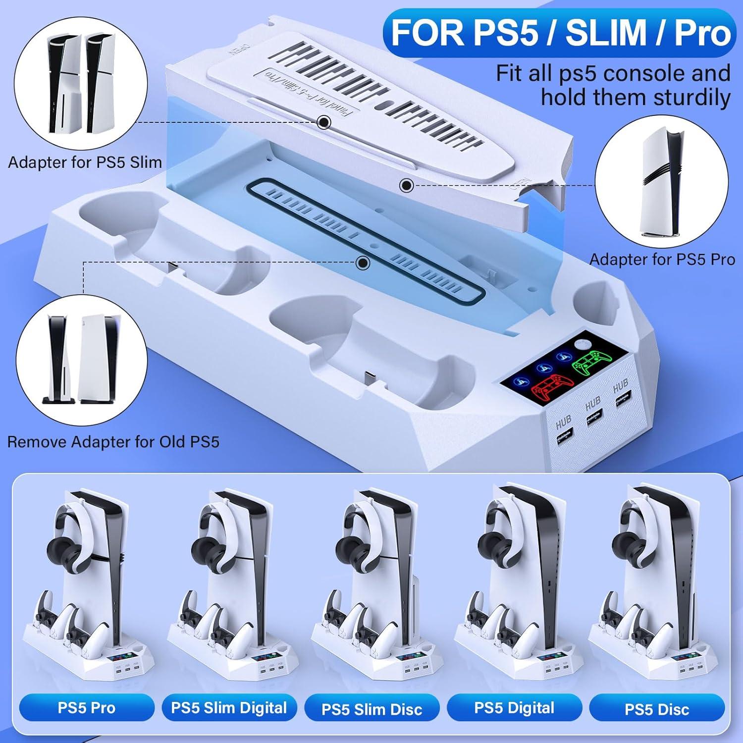 Estación de Enfriamiento PS5 Slim Pro - Cargador Doble y Ventilador