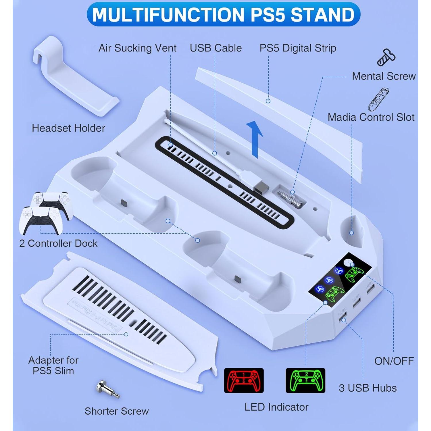 Estación de Enfriamiento PS5 Slim Pro - Cargador Doble y Ventilador