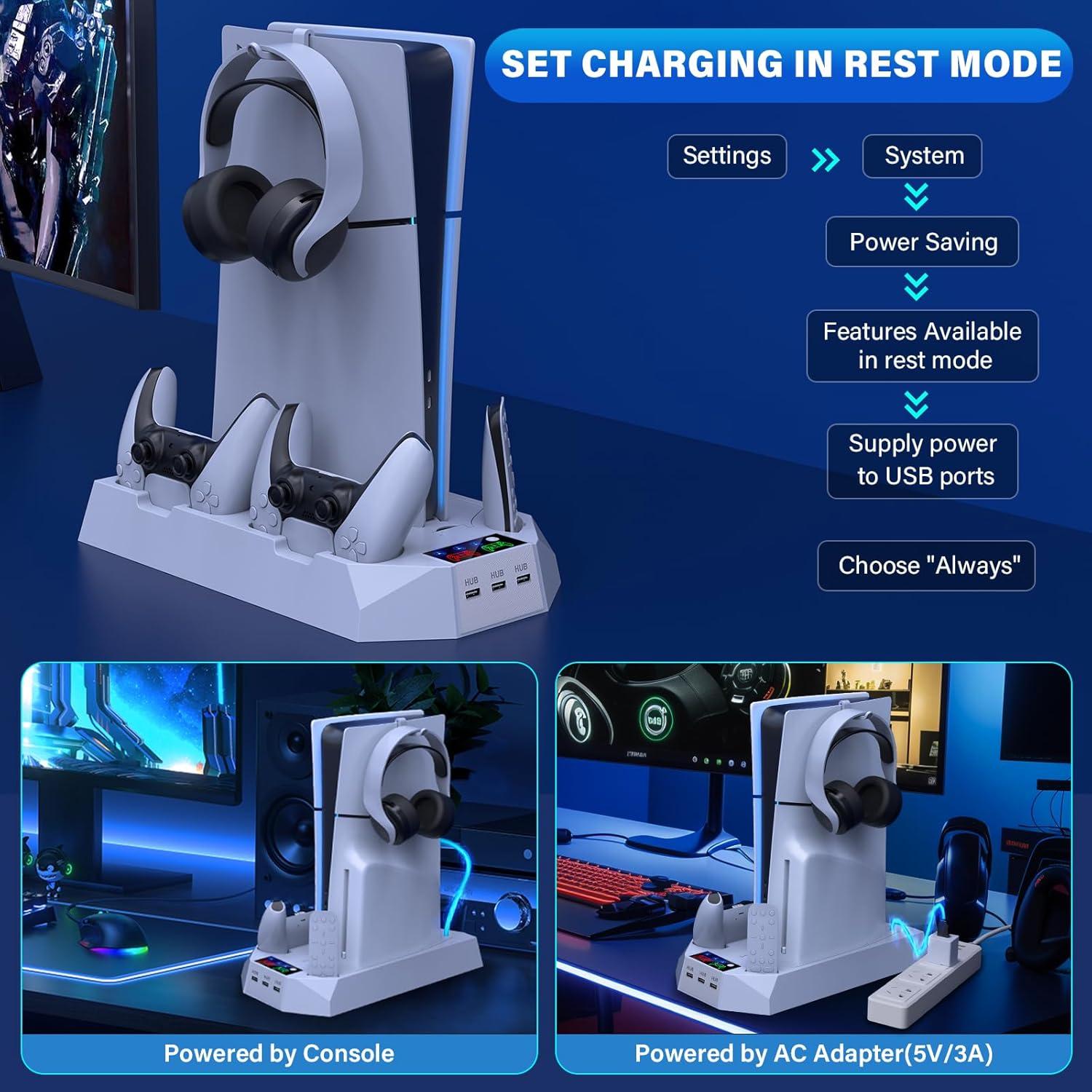 Estación de Enfriamiento PS5 Slim Pro - Cargador Doble y Ventilador