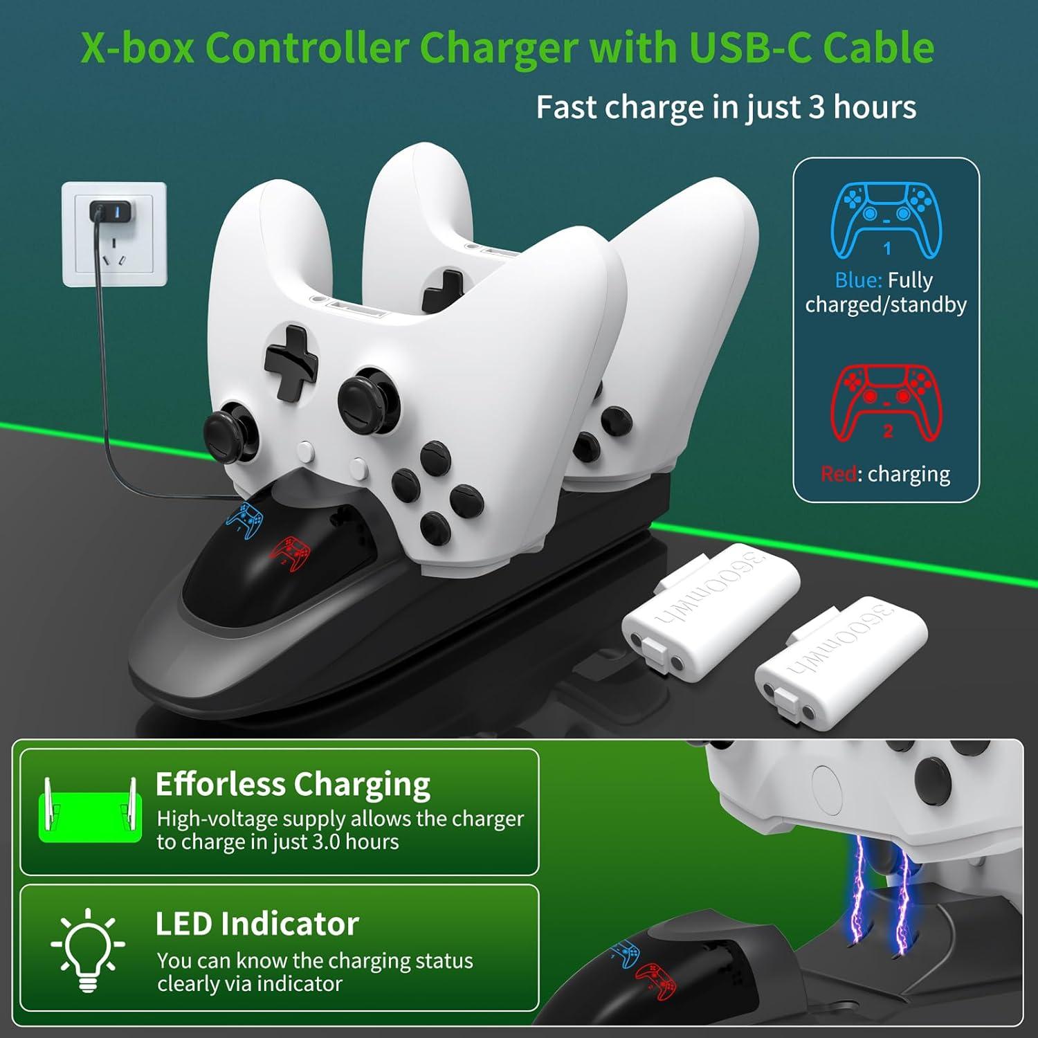 Estación de Carga iPLYGAM para Controladores Xbox con 2 Baterías 3600mAh