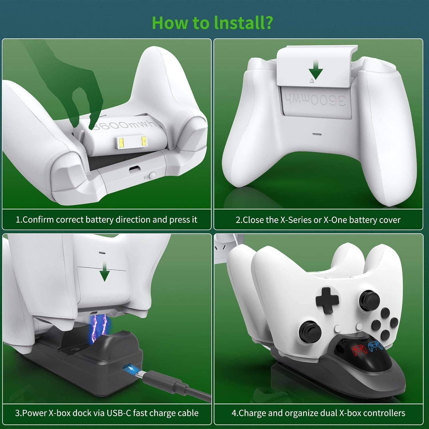 Estación de Carga iPLYGAM para Controladores Xbox con 2 Baterías 3600mAh