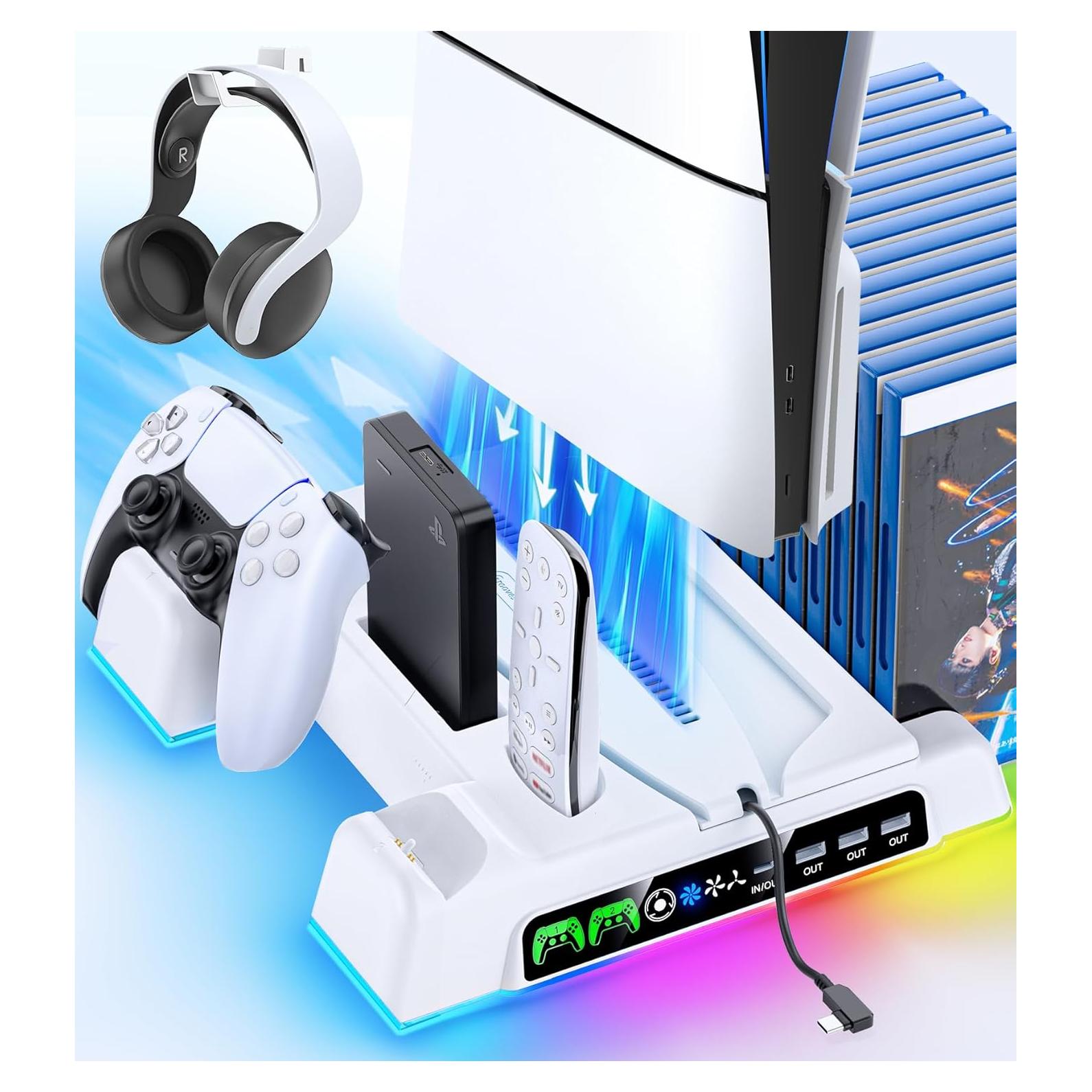 Soporte PS5 Kytok con Ventilador y Carga Doble - Blanco