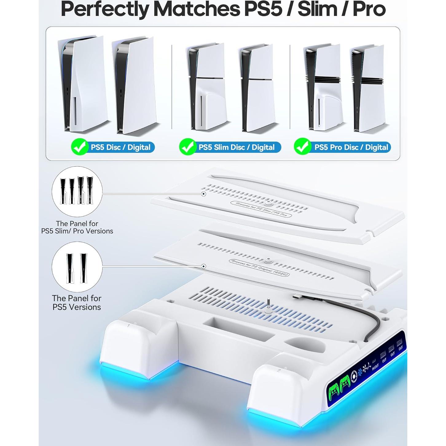 Soporte PS5 Kytok con Ventilador y Carga Doble - Blanco