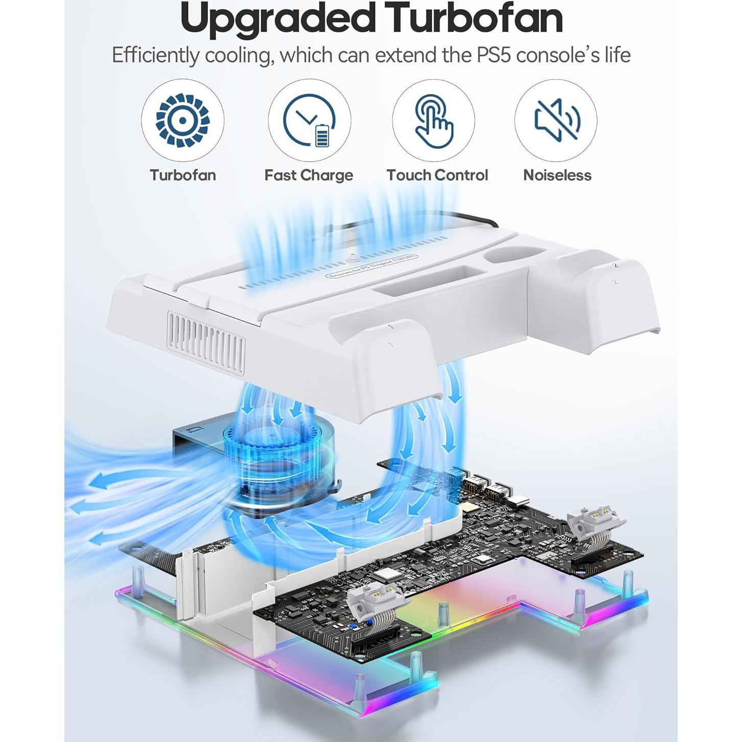 Soporte PS5 Kytok con Ventilador y Carga Doble - Blanco