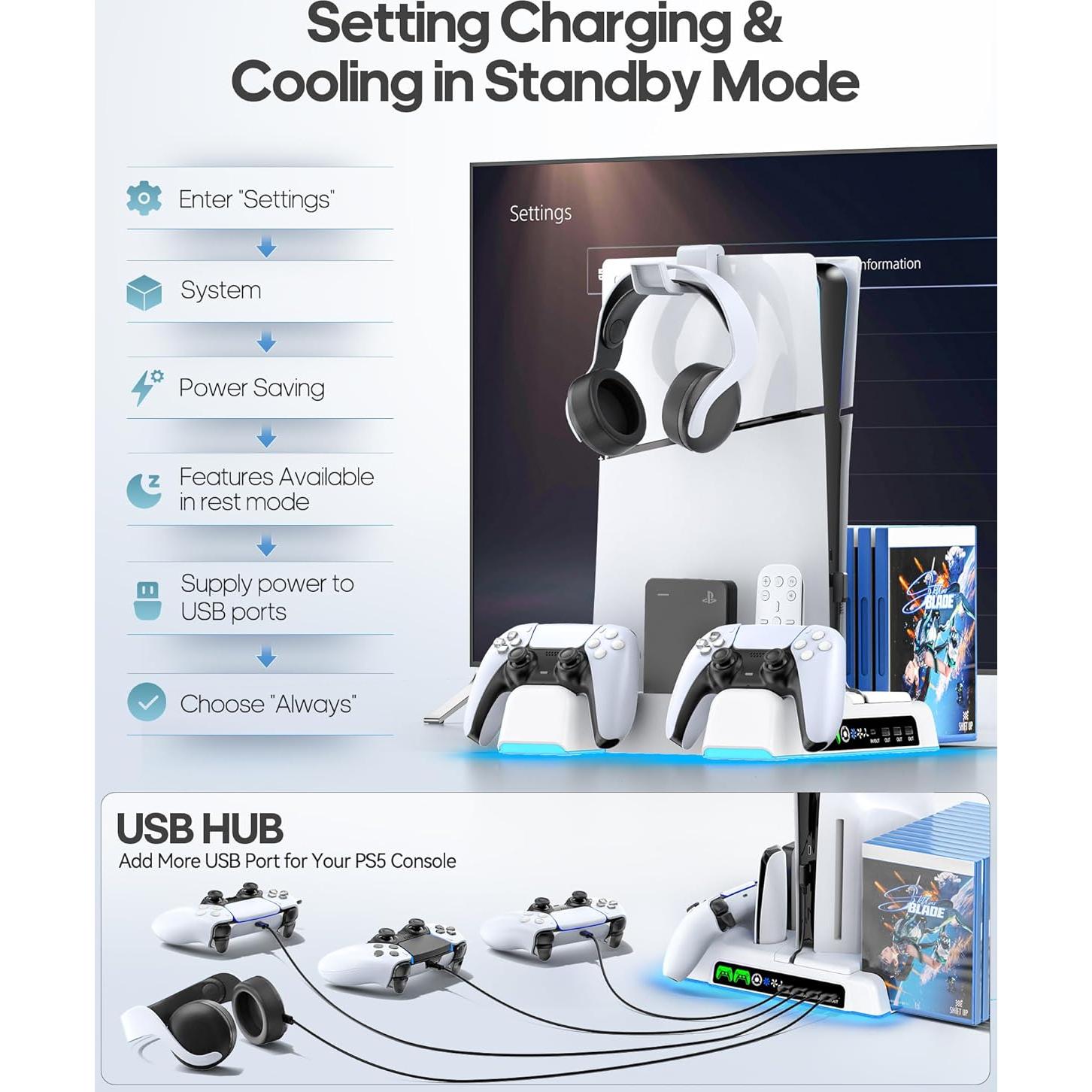 Soporte PS5 Kytok con Ventilador y Carga Doble - Blanco