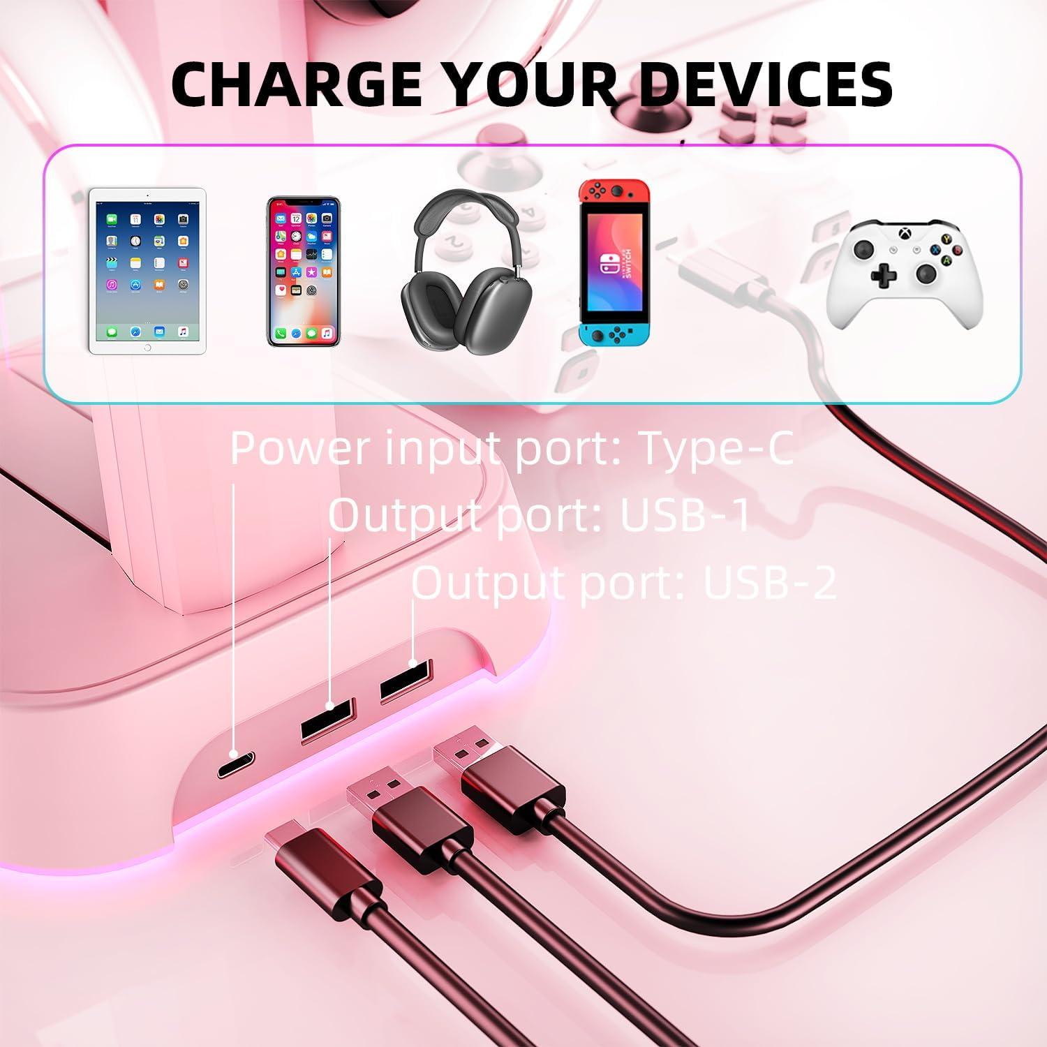 Soporte para Controladores Xbox BIFONODKR Rosa con Carga USB y RGB