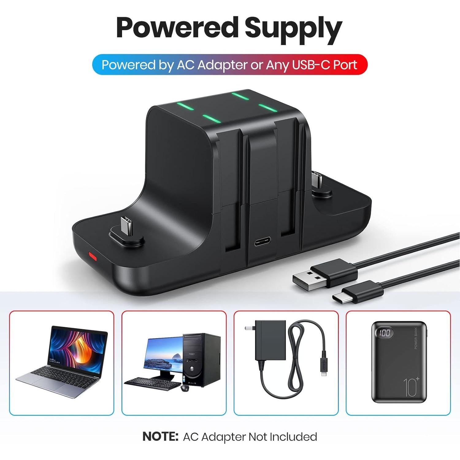 Cargador Dock NEWDERY 6-en-1 para Joy Cons y Controlador Pro