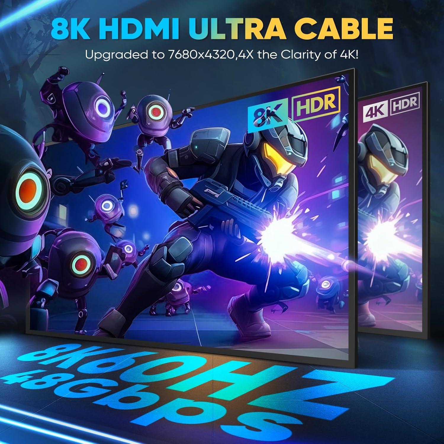 Cable HDMI 2.1 Yuaice 8K 2M Ultra HD 48Gbps Trenzado