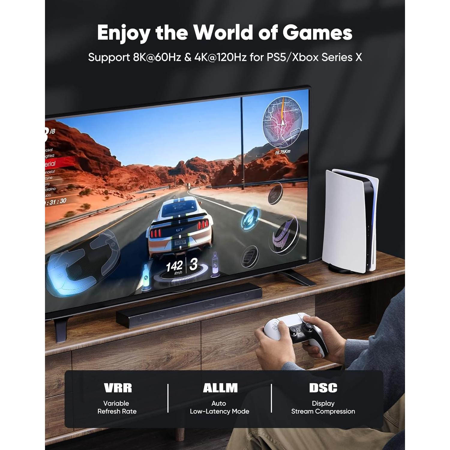 Cable HDMI 2.1 Capshi 9.14m 48Gbps 8K 4K@120Hz Trenzado