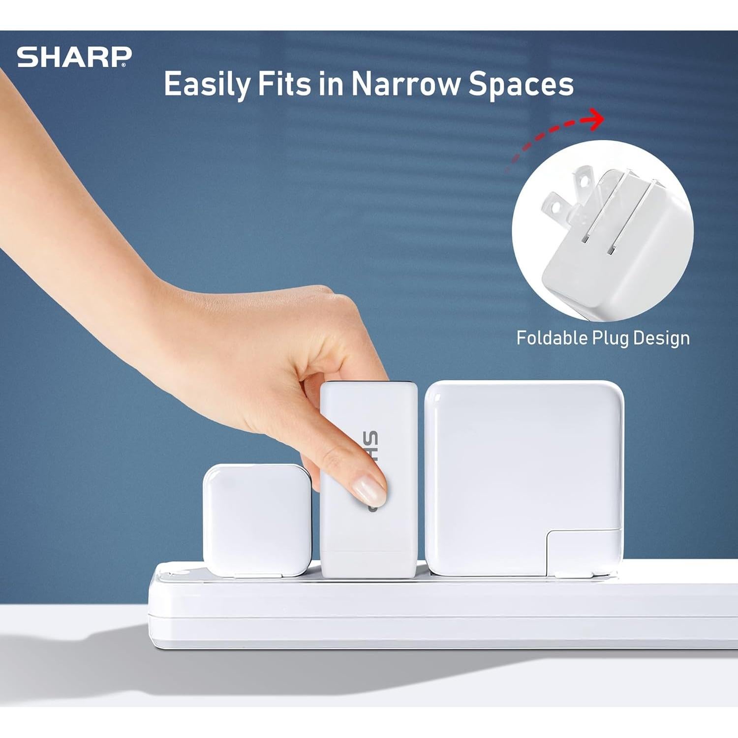 Cargador USB C Sharp 65W Doble Puerto Carga Rápida GaN Blanco