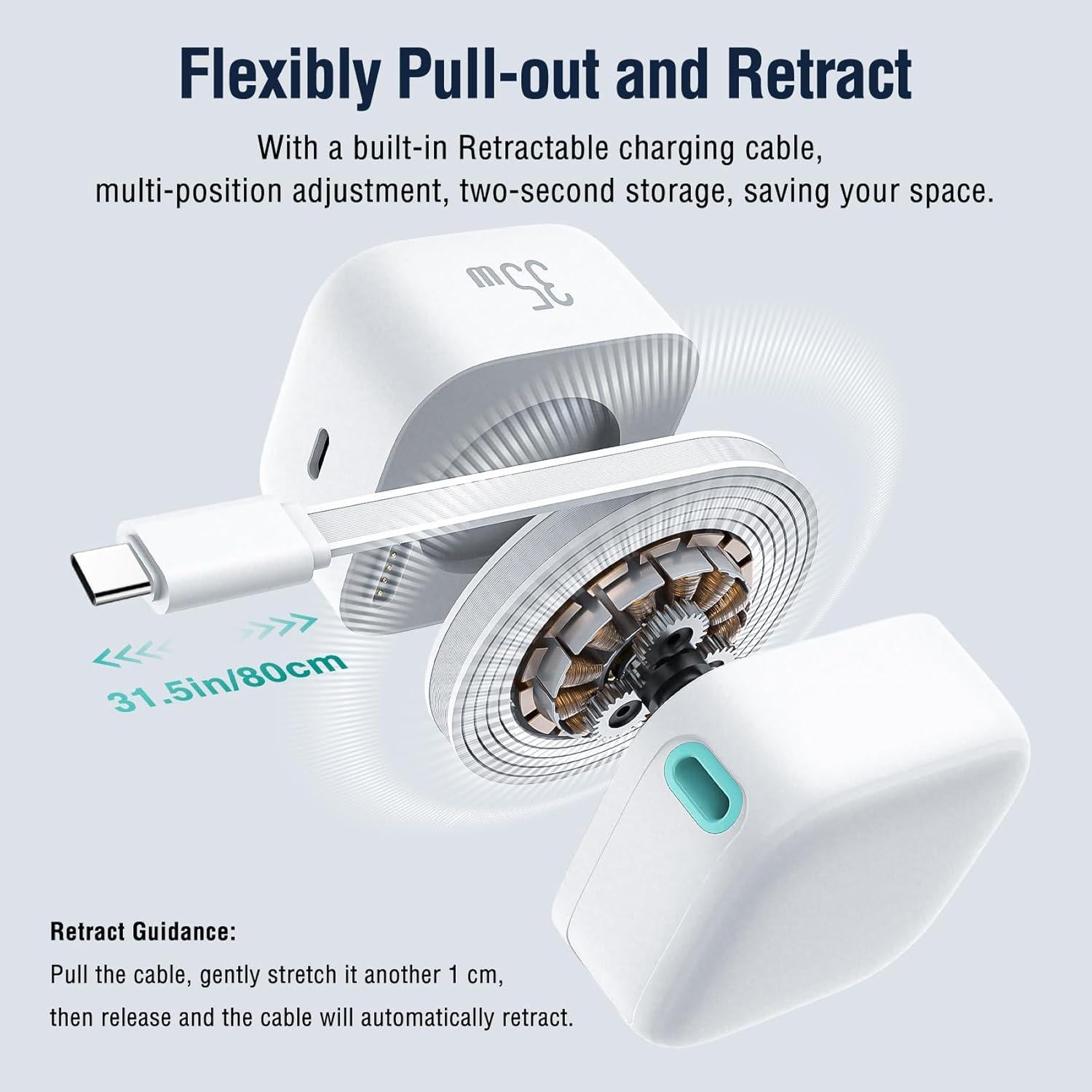 Cargador de Pared Retráctil DreamBee 35W con Cable Tipo C 80cm