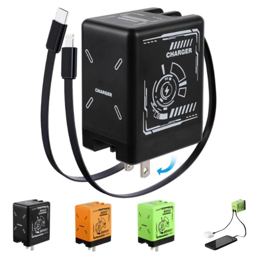 Cargador Rápido Retráctil 45W con Doble Cable - Negro