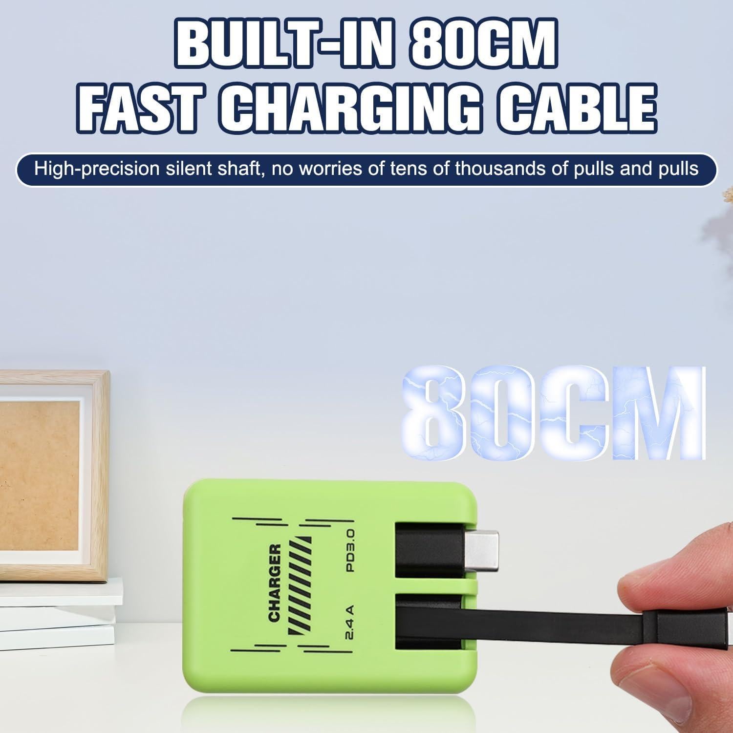 Cargador Rápido Retráctil 45W con Doble Cable - Negro