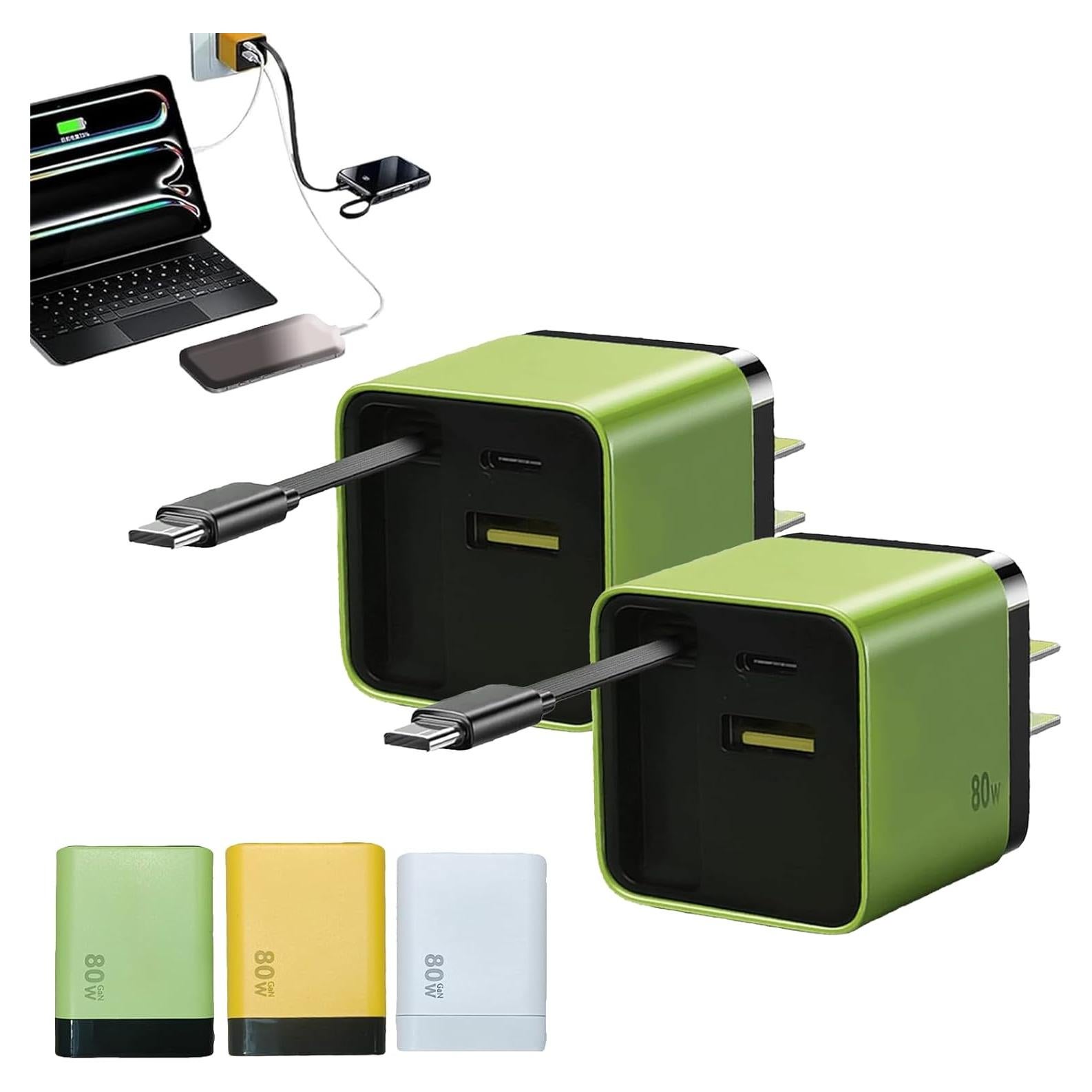 Cargador 3 en 1 GaN ALBCREHK 80W Retráctil USB-C Verde