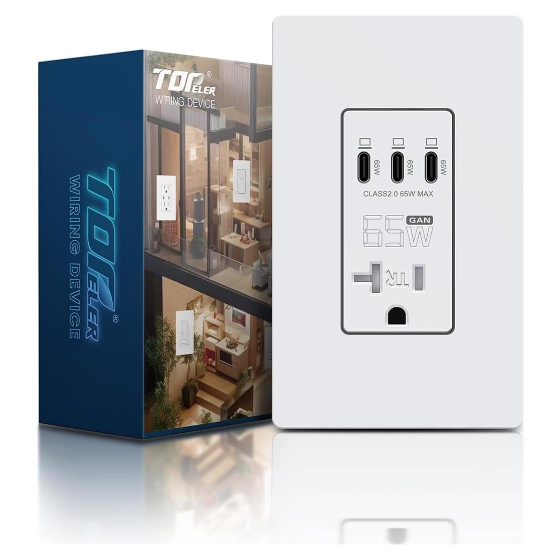 Toma de Corriente USB 65W TOPELER con 3 Puertos Tipo C Blanca