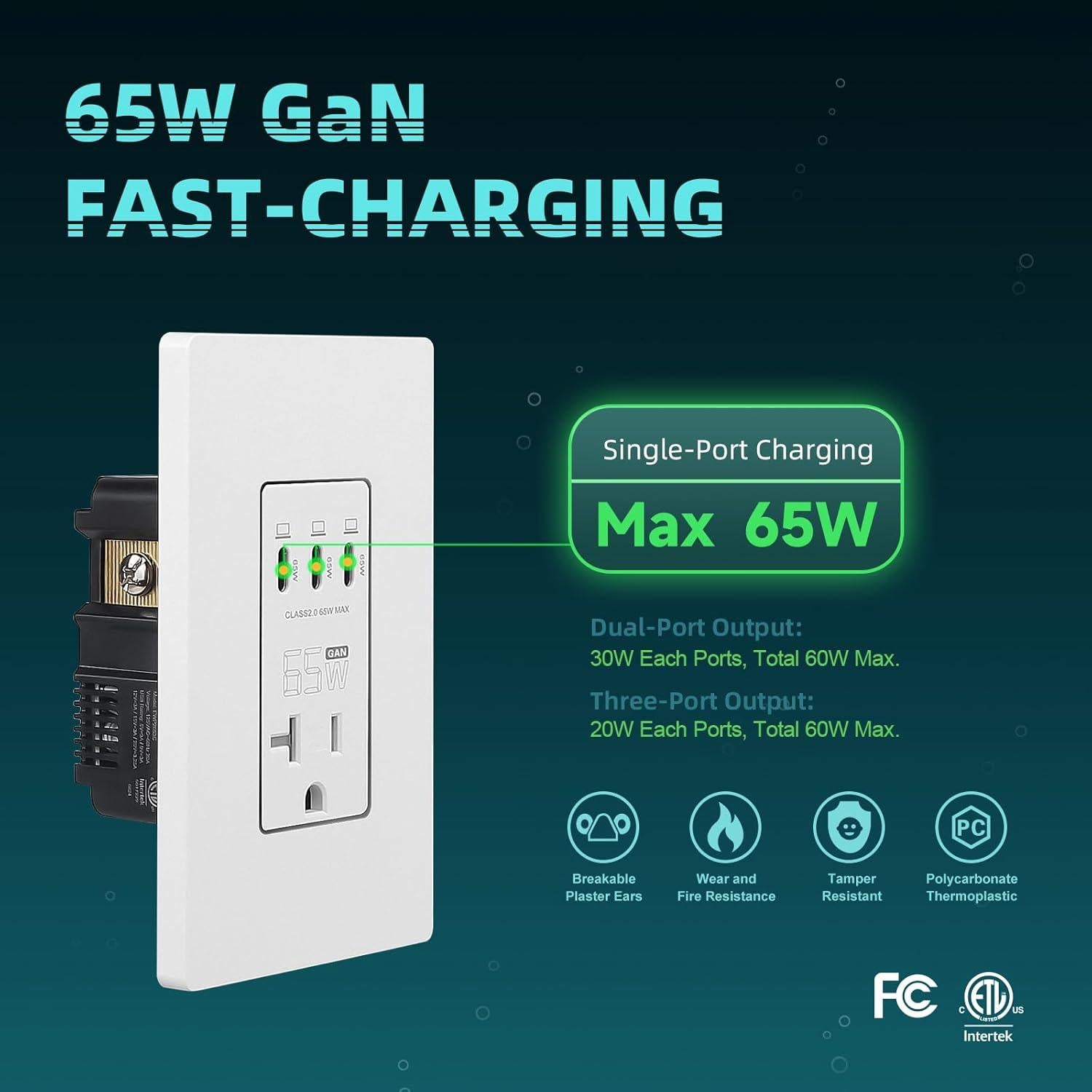 Toma de Corriente USB 65W TOPELER con 3 Puertos Tipo C Blanca