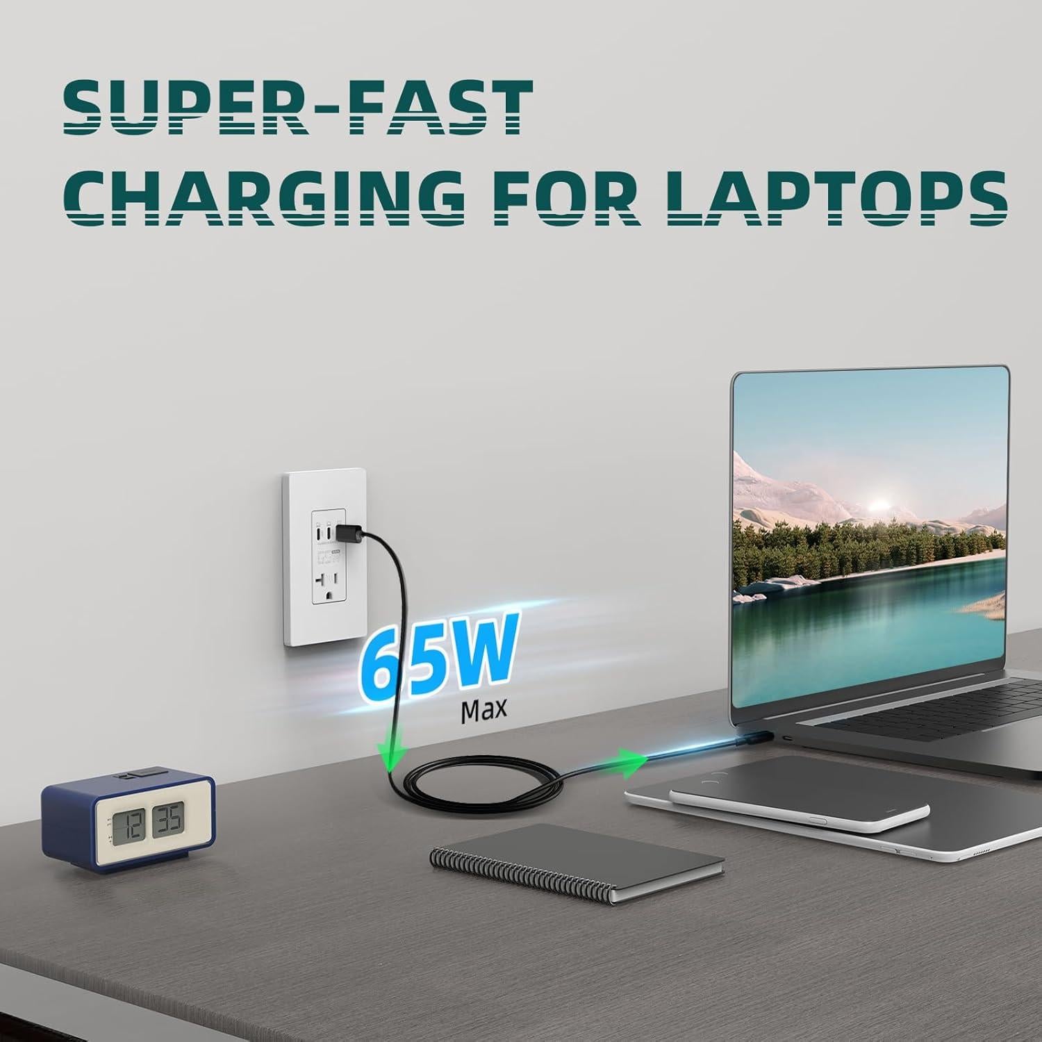 Toma de Corriente USB 65W TOPELER con 3 Puertos Tipo C Blanca