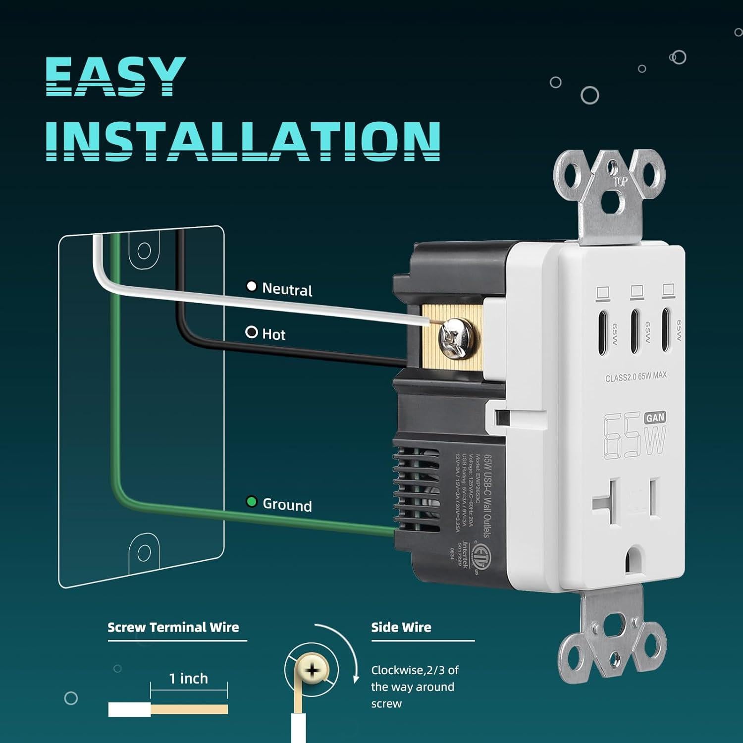 Toma de Corriente USB 65W TOPELER con 3 Puertos Tipo C Blanca