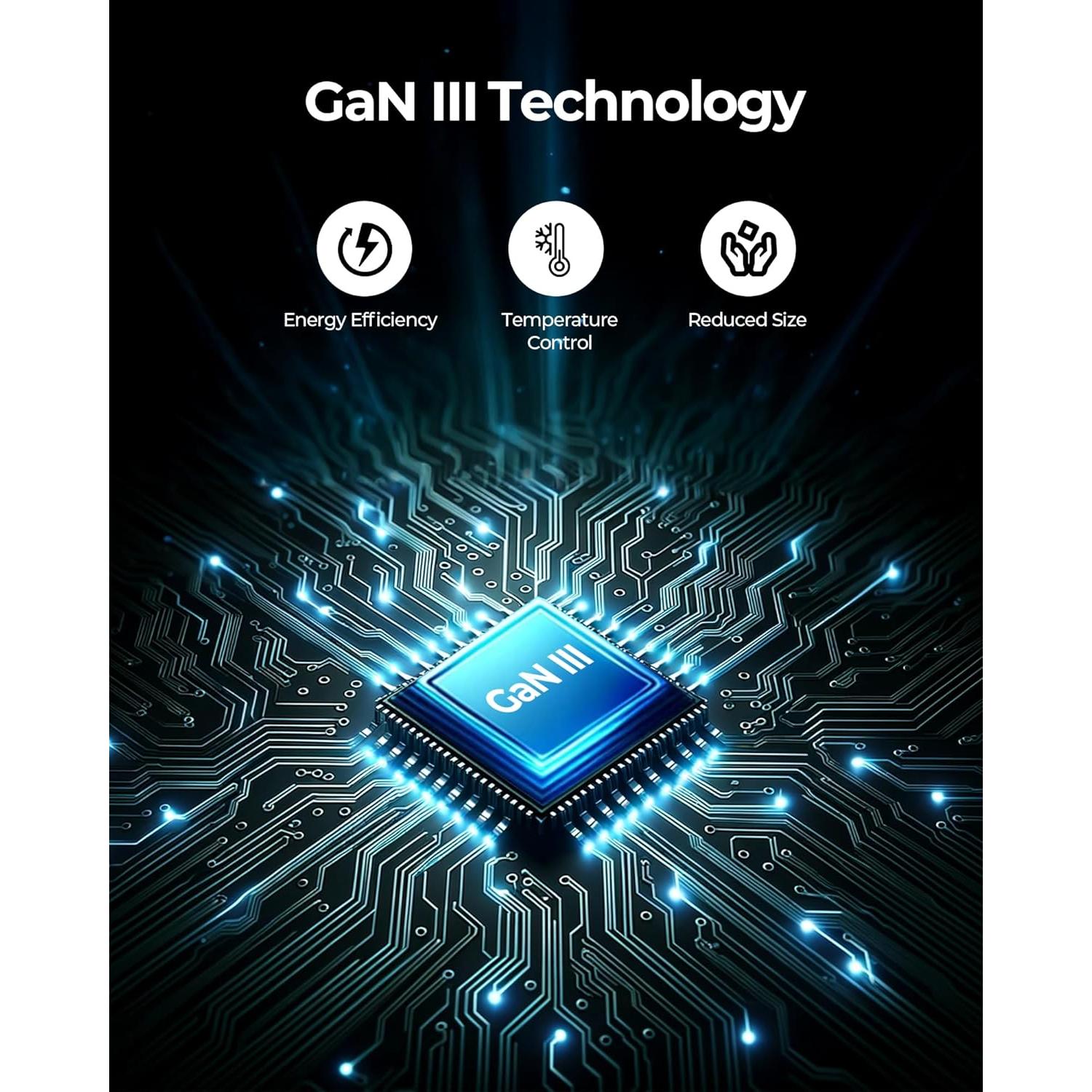 Cargador USB-C MUNBYN 65W Plegable 3 Puertos GaN Negro