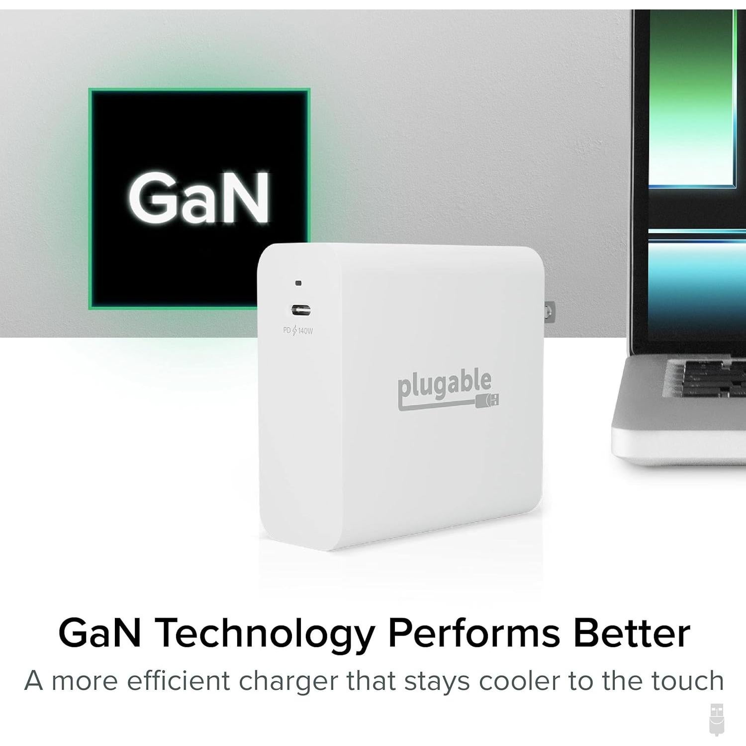 Cargador USB C Plugable 140W GaN para Laptop y Dispositivos