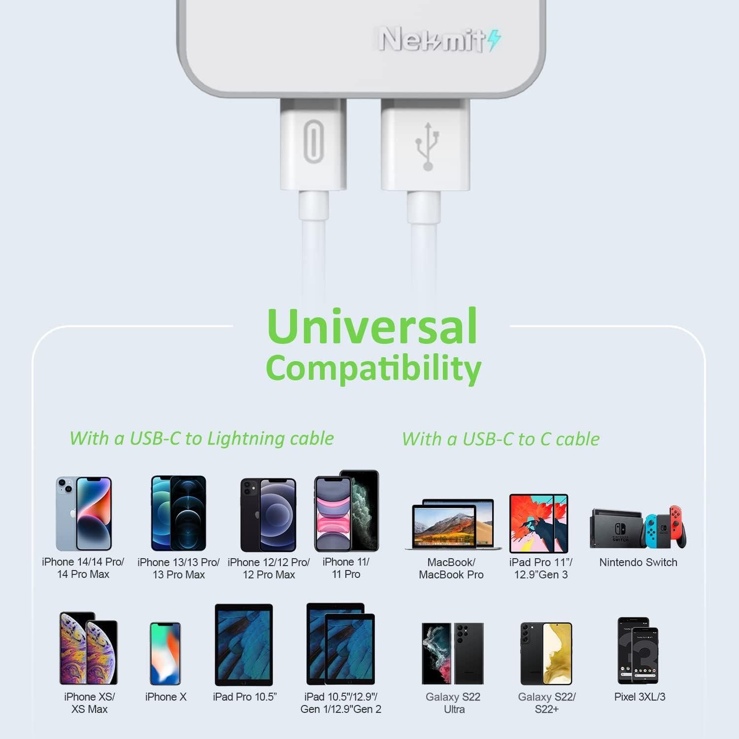 Cargador USB C Nekmit 60W Plegable Doble Puerto PD 3.0