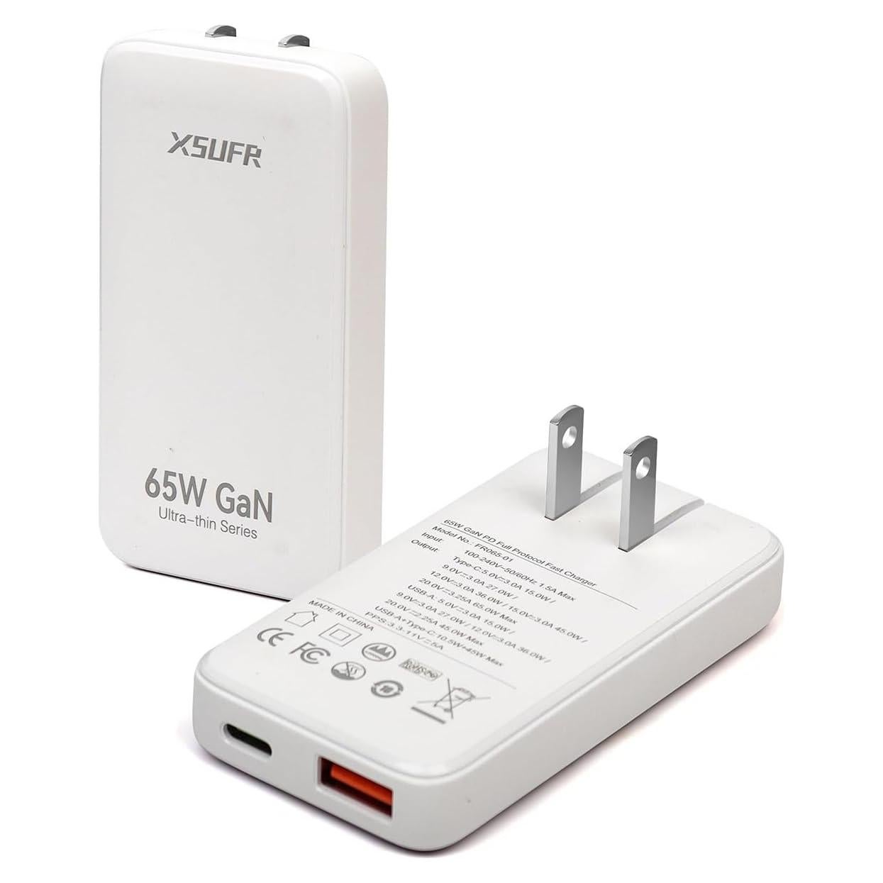 Cargador de pared USB-C 65W XSUFR doble puerto plegable