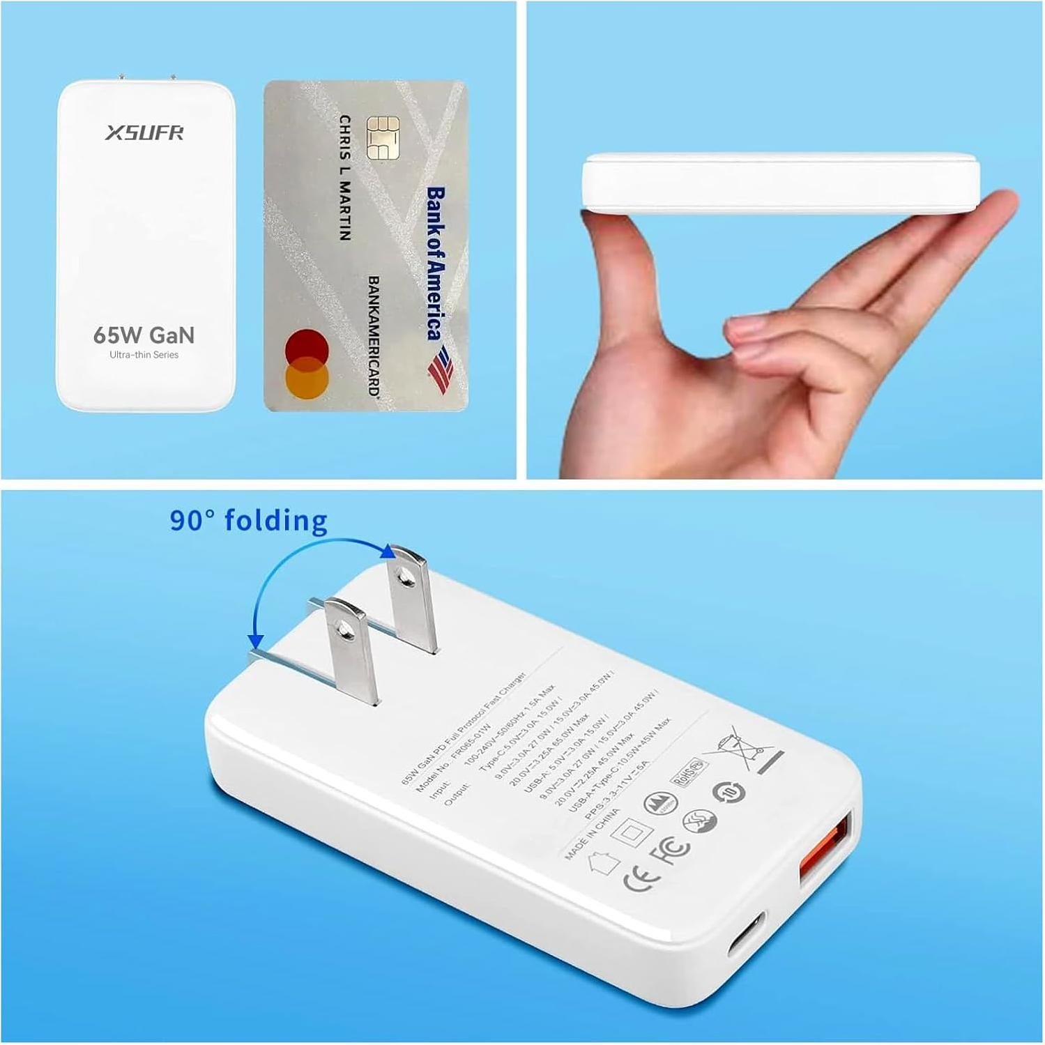 Cargador de pared USB-C 65W XSUFR doble puerto plegable