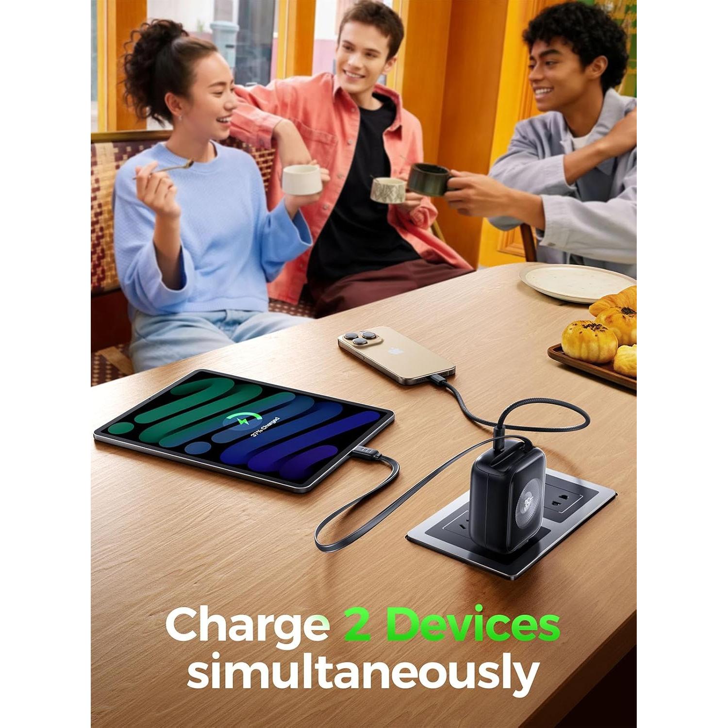 Cargador de Pared Retráctil 35W GaN3 Threekey USB-C para Viajes