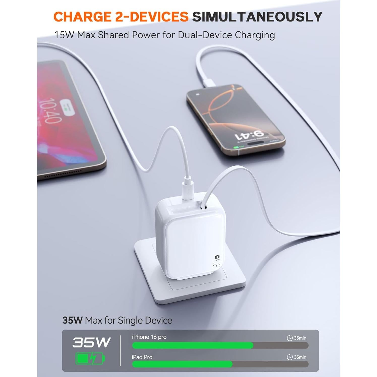 Cargador de pared USB-C 35W Huizhou con cable retráctil