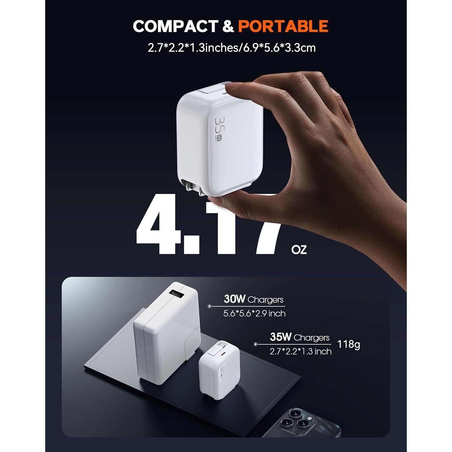 Cargador de pared USB-C 35W Huizhou con cable retráctil