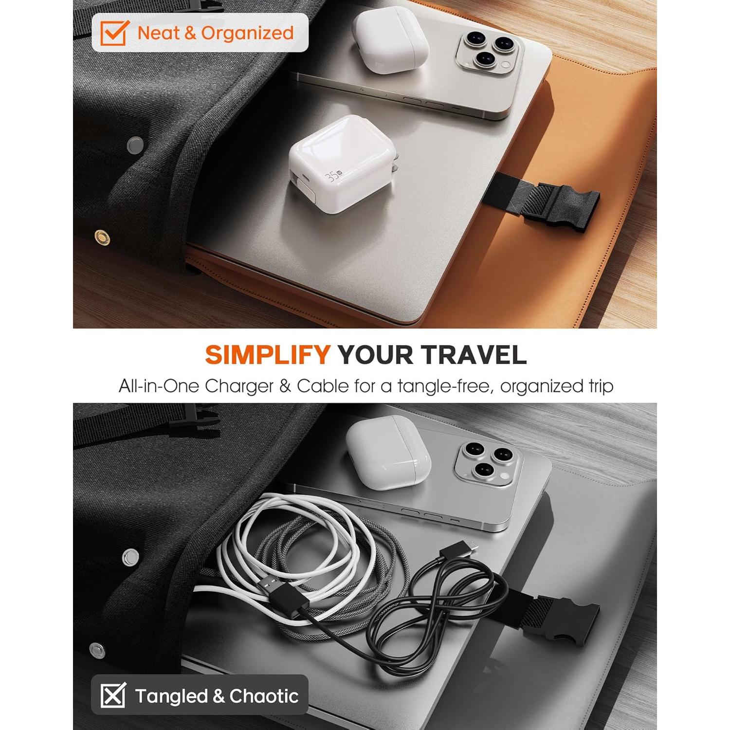 Cargador de pared USB-C 35W Huizhou con cable retráctil