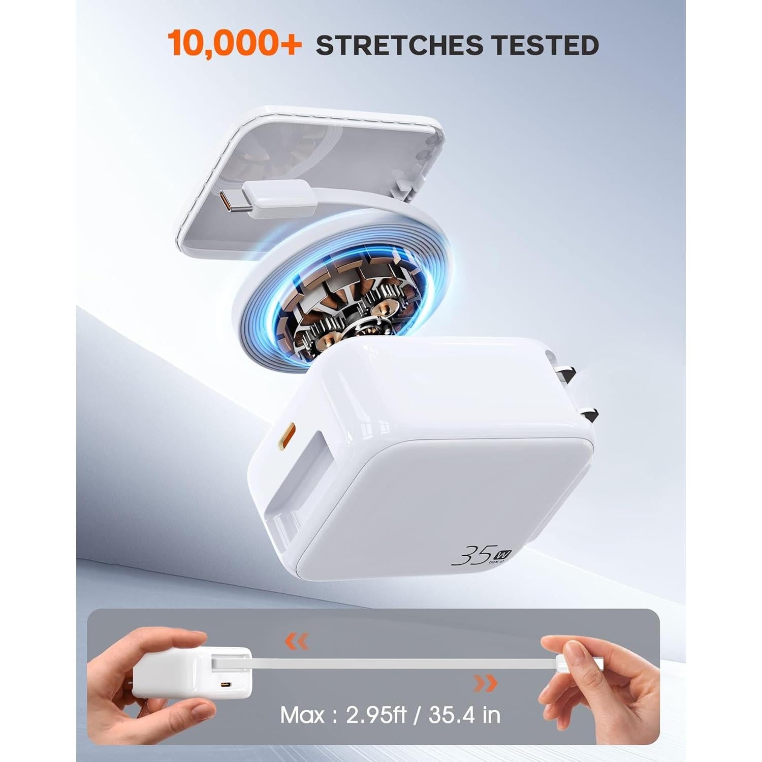 Cargador de pared USB-C 35W Huizhou con cable retráctil