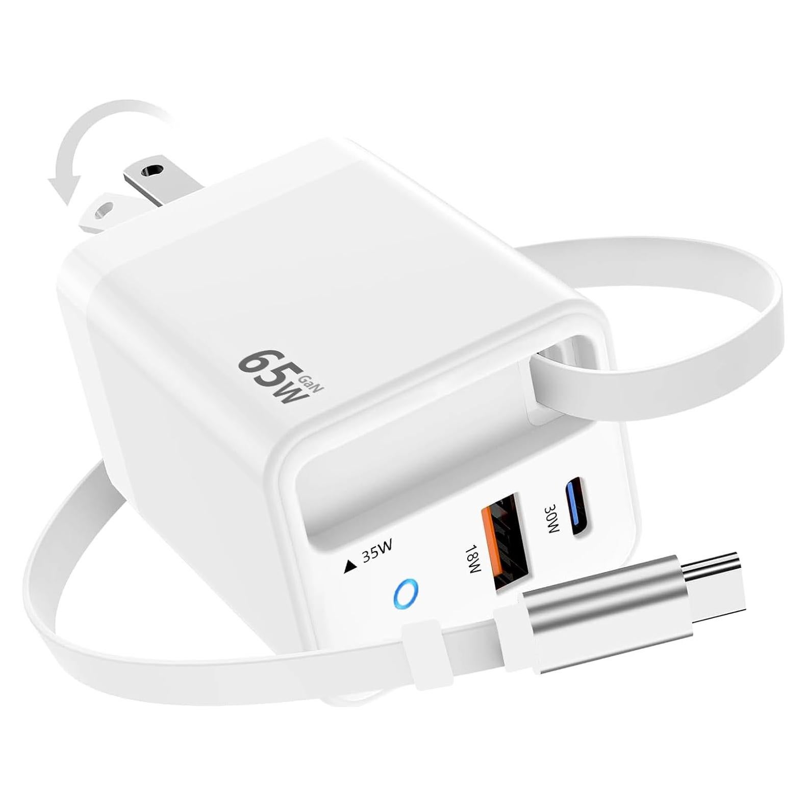 Cargador USB C Retráctil 65W Gan para iPad y Smartphones