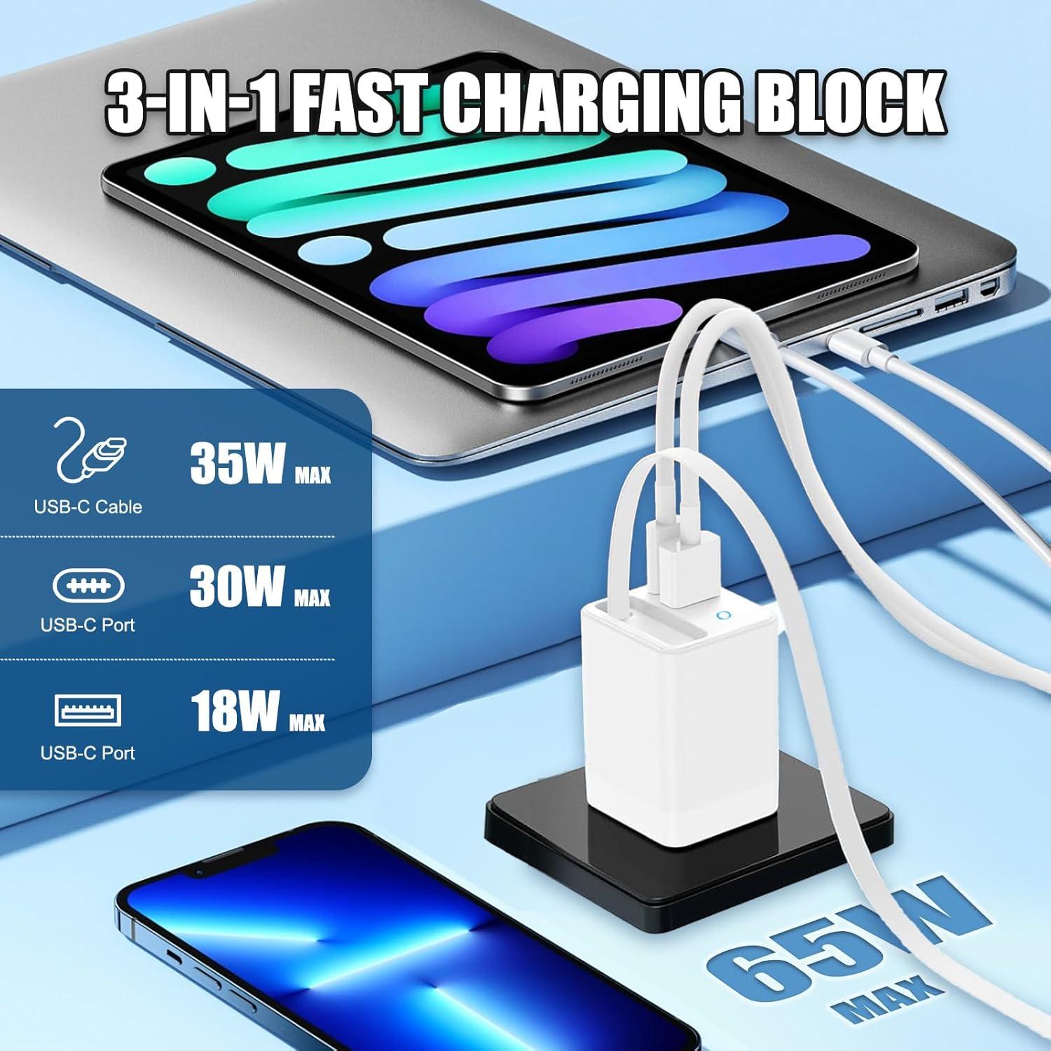 Cargador USB C Retráctil 65W Gan para iPad y Smartphones