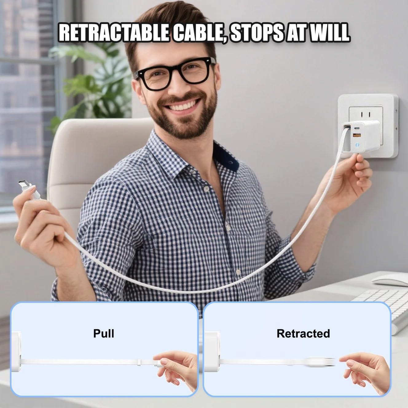 Cargador USB C Retráctil 65W Gan para iPad y Smartphones