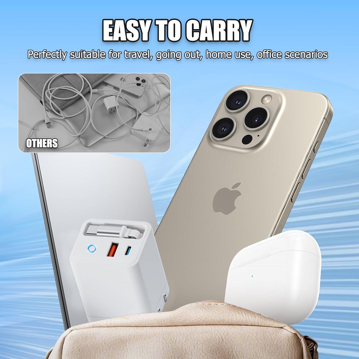 Cargador USB C Retráctil 65W Gan para iPad y Smartphones