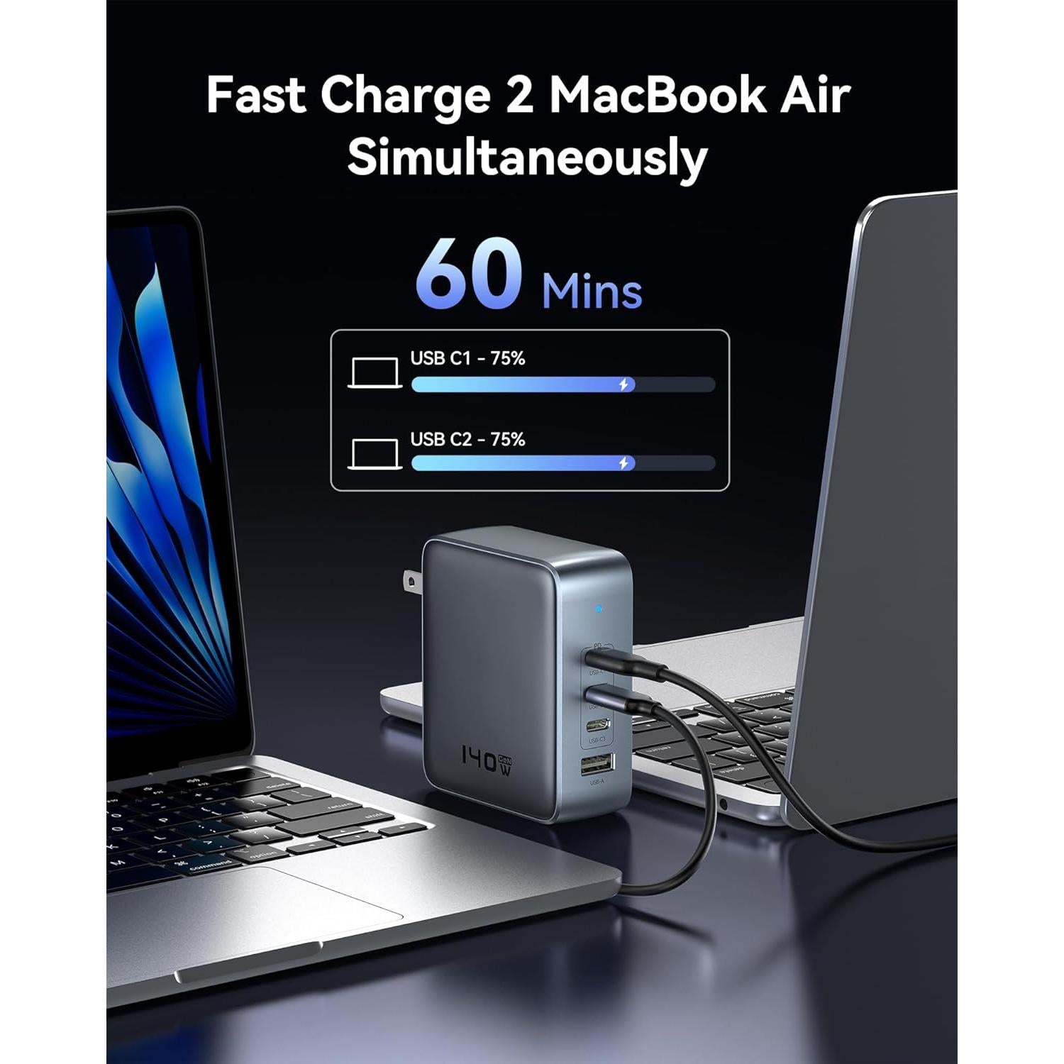 Cargador USB C 140W C-Smartlink, 4 Puertos, Compacto