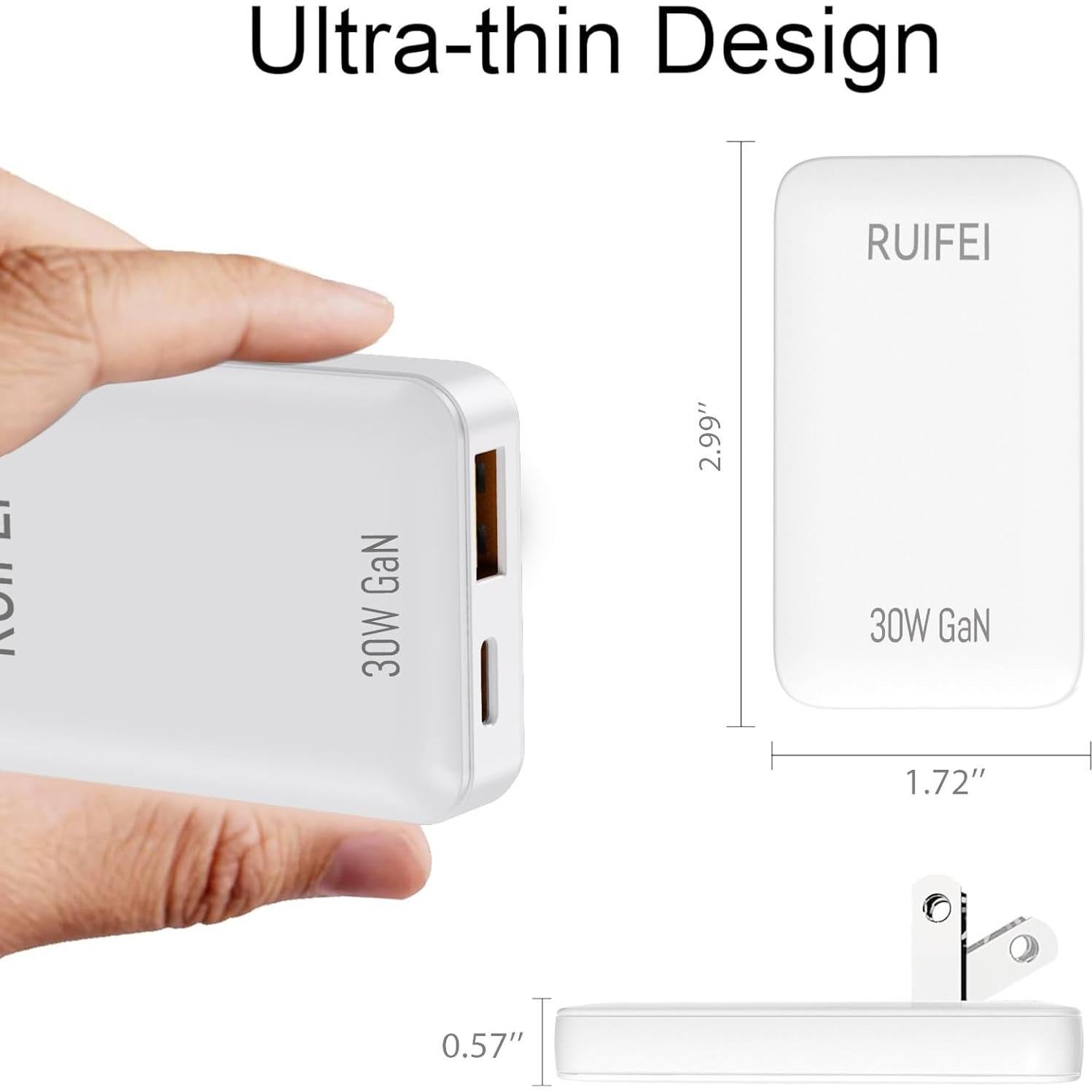 Cargador USB C 30W RUIFEI Doble Puerto Carga Rápida Blanco
