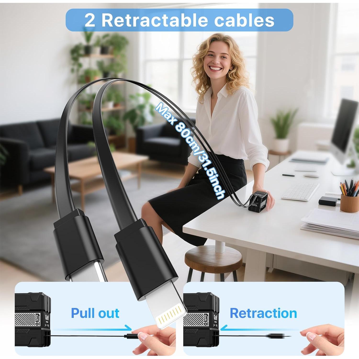 Cargador de Pared Retráctil 2 en 1 35W USB-C iPhone LG Pixel