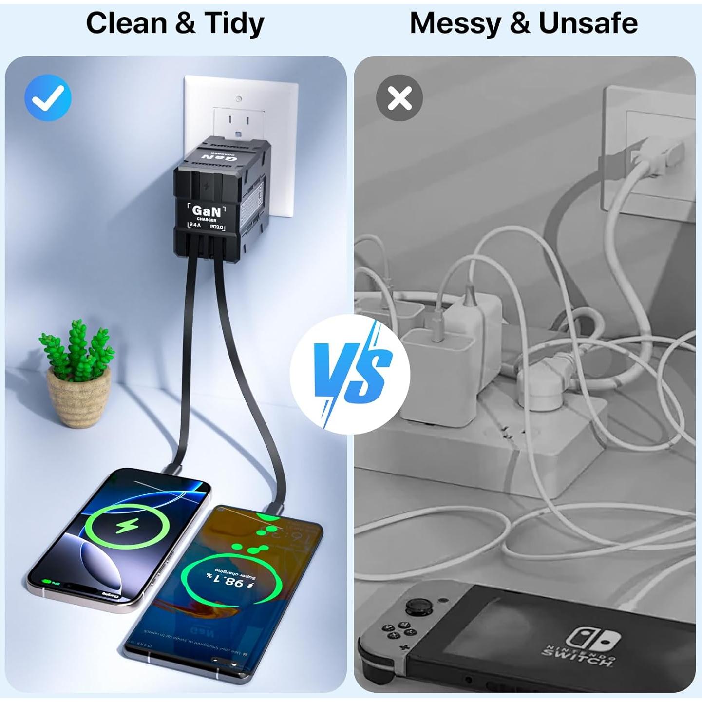 Cargador de Pared Retráctil 2 en 1 35W USB-C iPhone LG Pixel