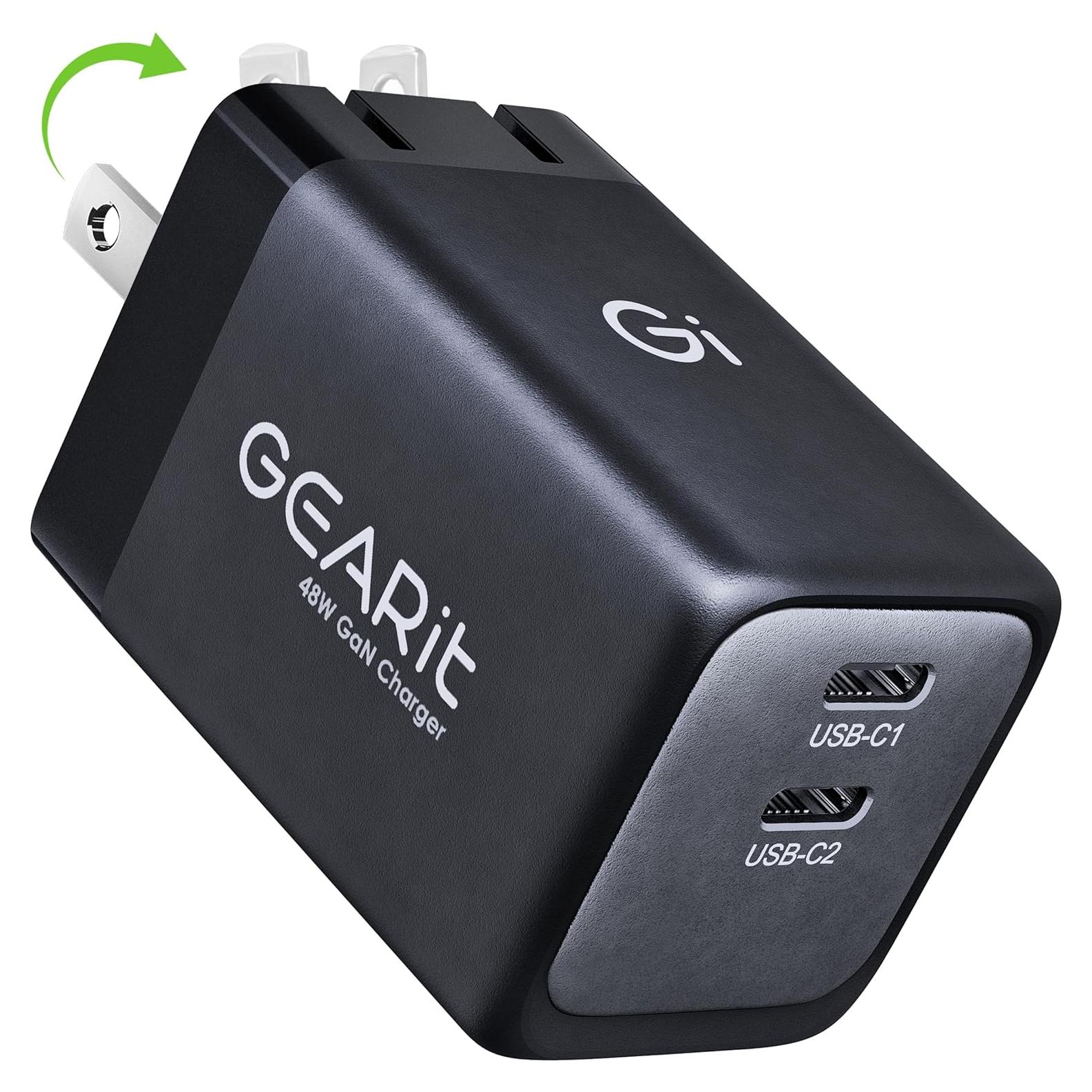 Cargador de Pared USB-C GEARit 48W con GaN y Doble Puerto - Negro