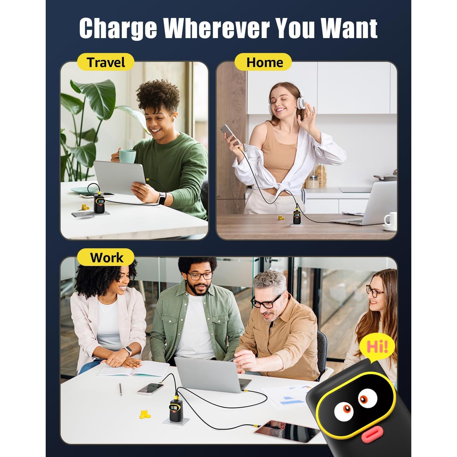 Cargador USB-C Vemo 65W Plegable con 3 Puertos - Negro